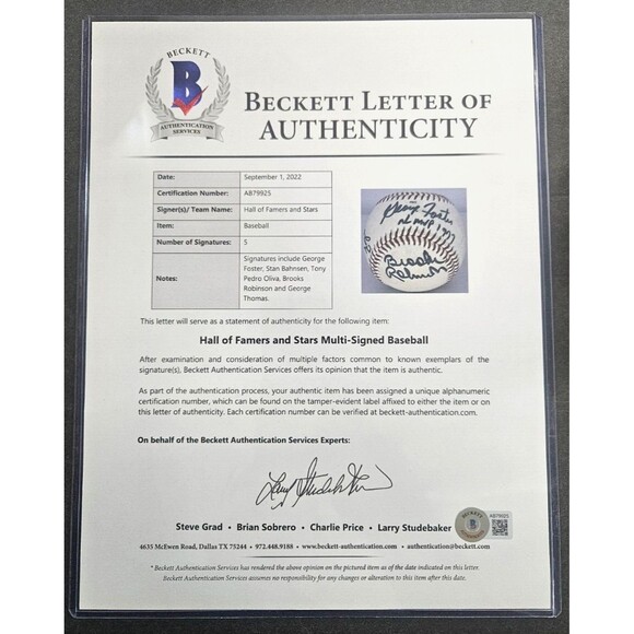 George Foster, Tony Oliva, Brooks Robinson, George Thomas -Signed Baseball - BAS - Picture 8 of 10